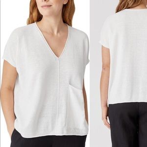 Eileen Fisher Short Sleeve Organic Linen & Cotton Boxy Sweater